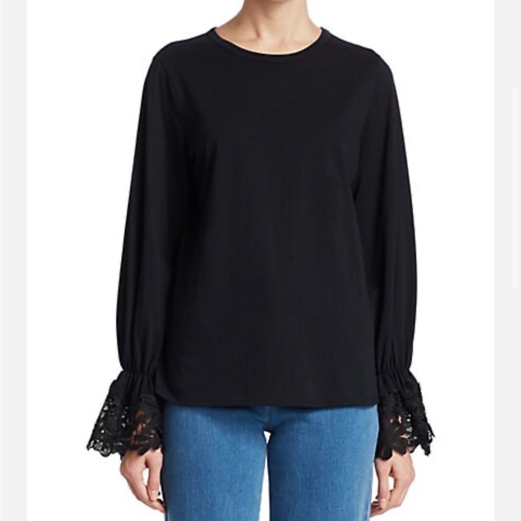 See By Chloe Black Long Sleeve Lace Bell Sleeve Top